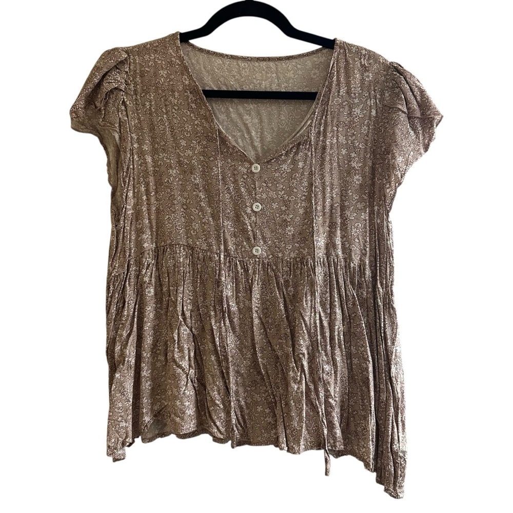 SHEIN Brown Floral Button-Down Blouse
